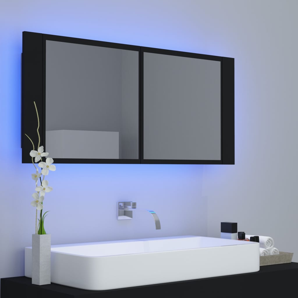 Armadietto a Specchio con Luci LED Nero 100x12x45cm in Acrilico 804981