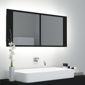 Armadietto a Specchio con Luci LED Nero 100x12x45cm in Acrilico 804981