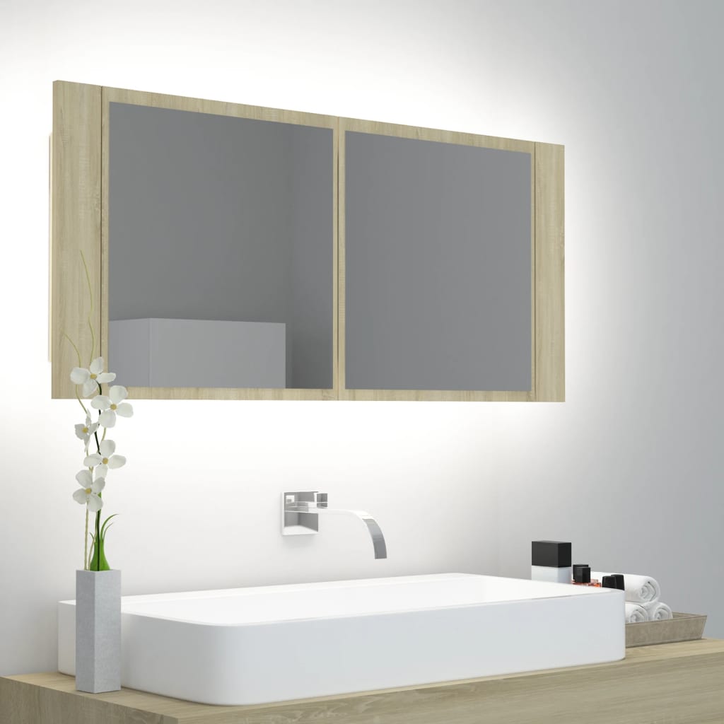 Armadietto a Specchio con Luci LED Rovere Sonoma in Acrilicocod mxl 127304