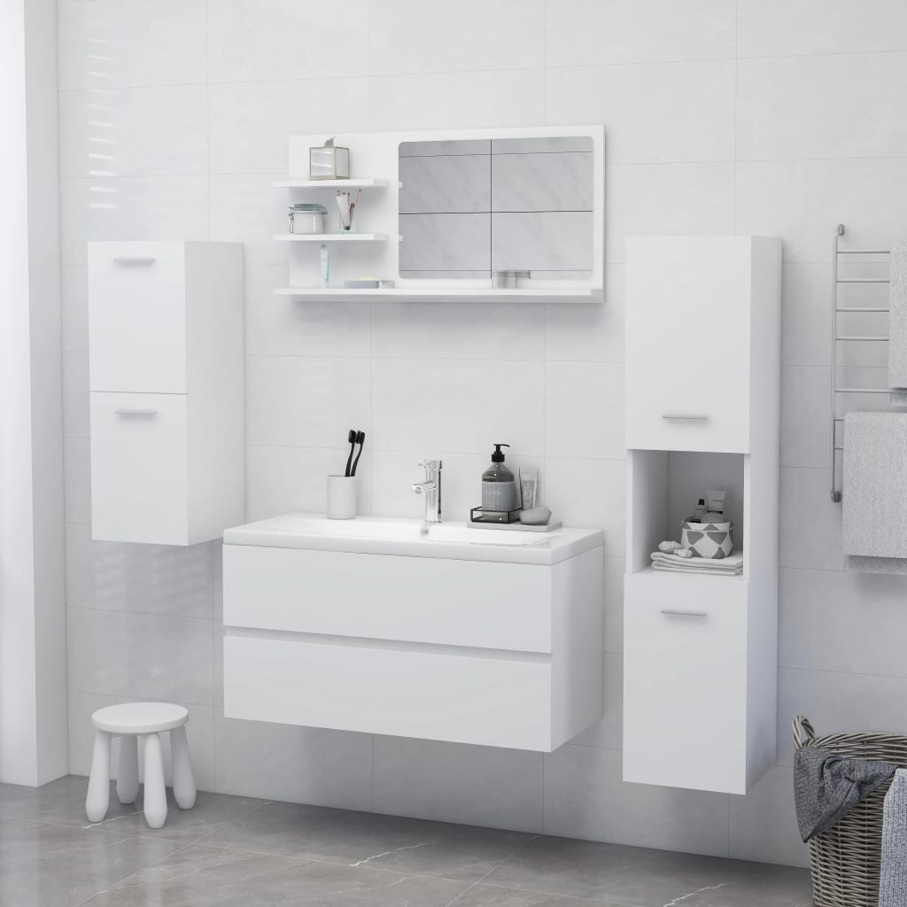 Specchio da Bagno Bianco 90x10,5x45 cm in Truciolato 805015