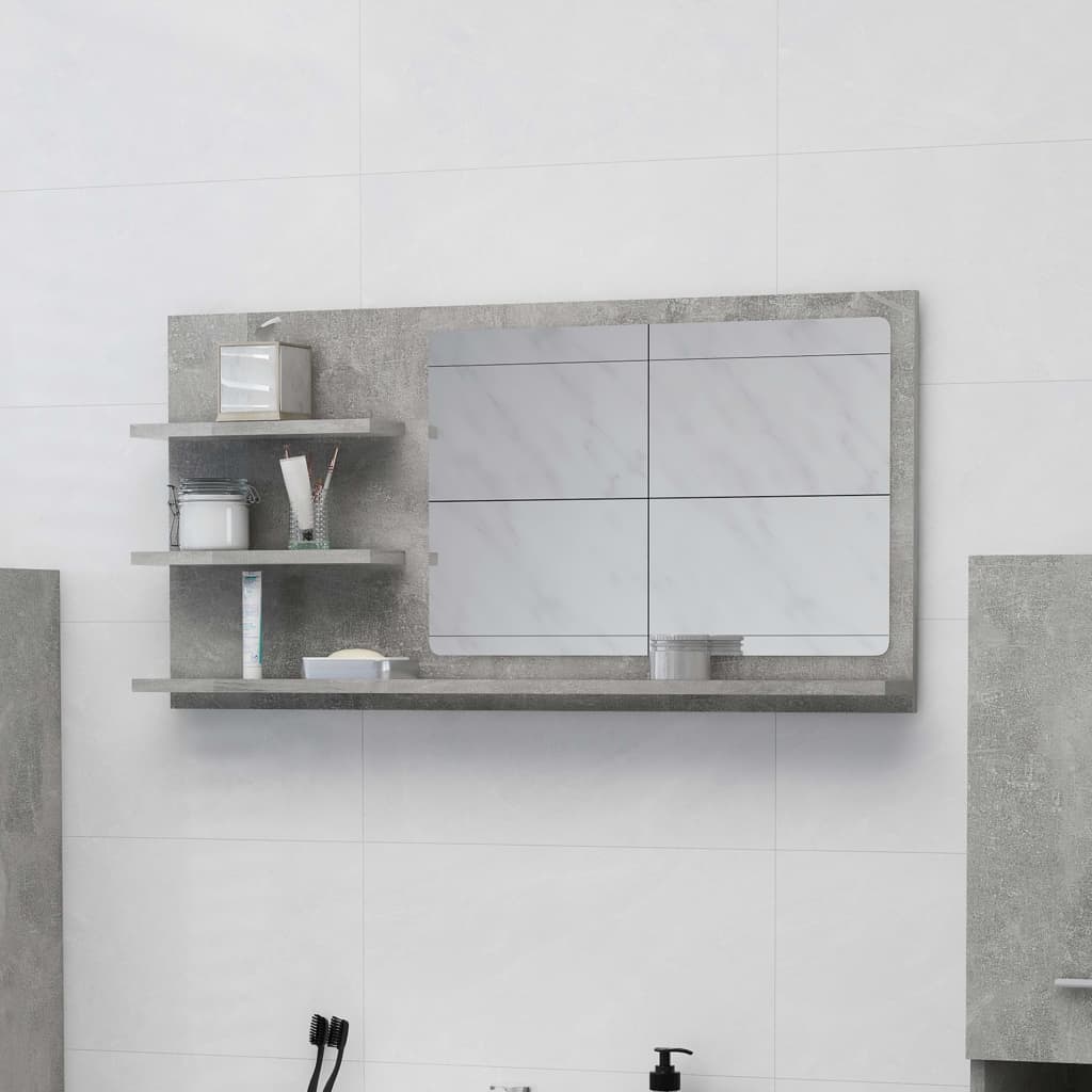 Specchio da Bagno Grigio Cemento 90x10,5x45 cm in Truciolato 805019