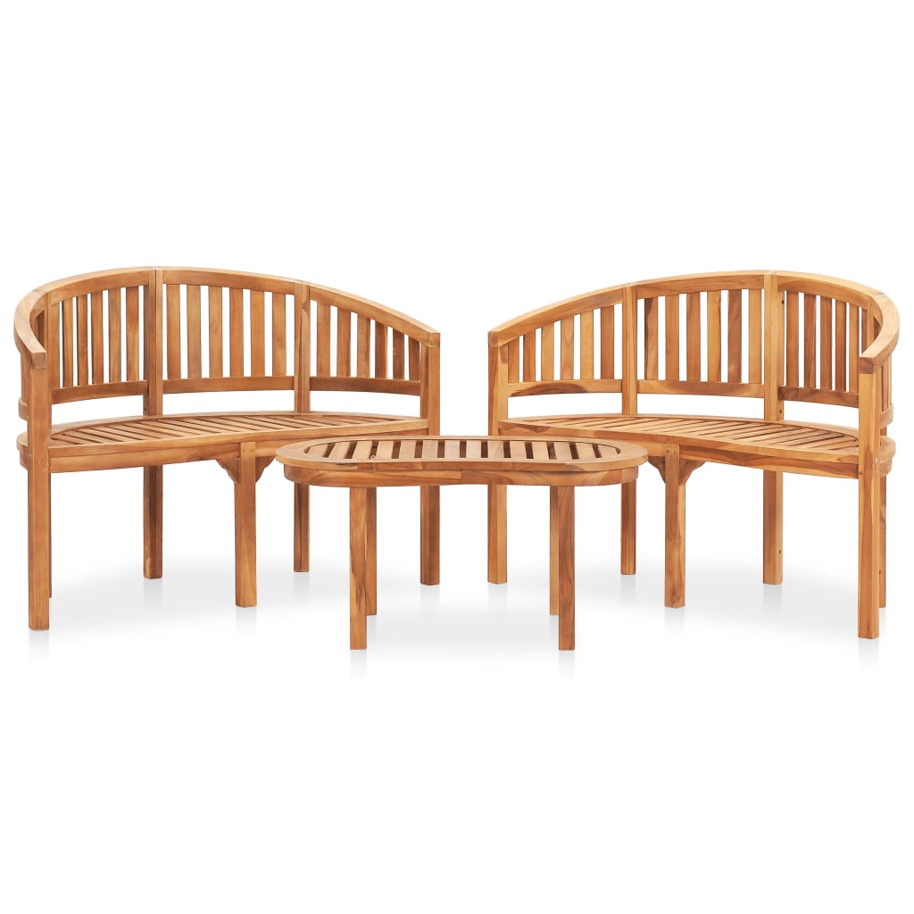 Set Salotto da Giardino 3 pz Design Curvo in Massello di Teak cod mxl 40734