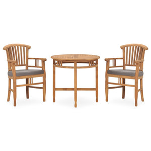 Set da Pranzo da Giardino 3 pz con Cuscini in Legno di Teak 3060045