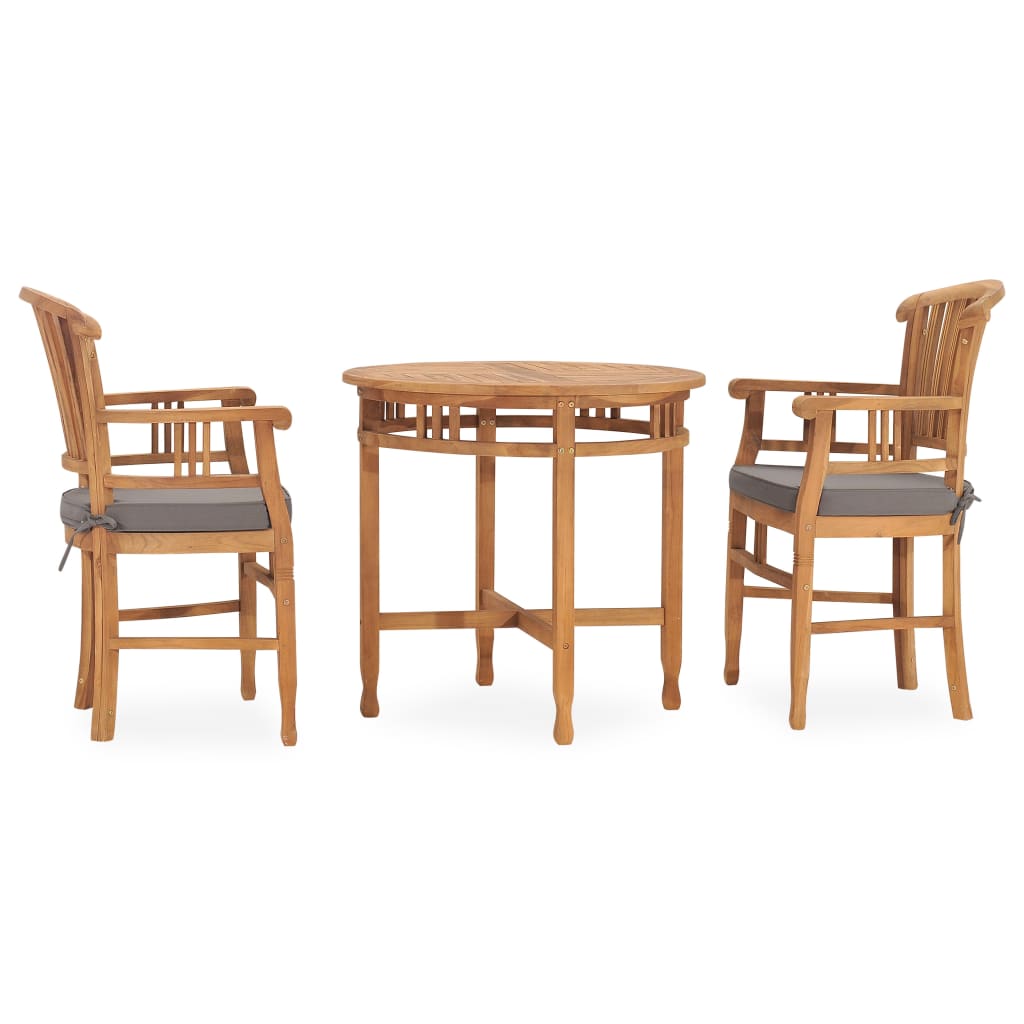 Set da Pranzo da Giardino 3 pz con Cuscini in Legno di Teak 3060045