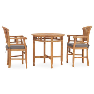 Set da Pranzo da Giardino 3 pz con Cuscini in Legno di Teak 3060045