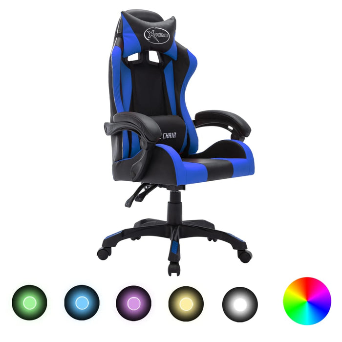 Sedia da Gaming con Luci a LED RGB Blu e Nera in Similpelle cod mxl 19791