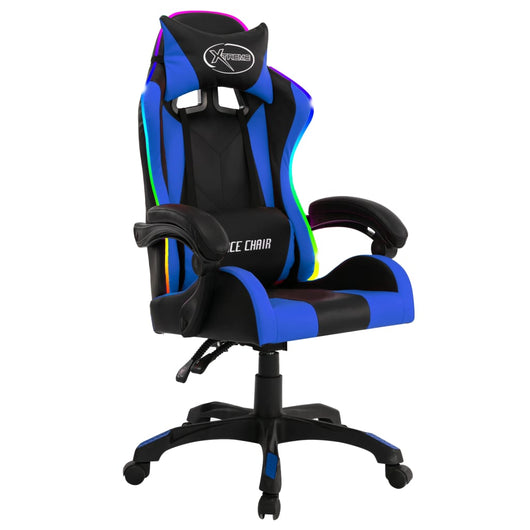 Sedia da Gaming con Luci a LED RGB Blu e Nera in Similpelle 287996