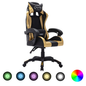 Sedia da Gaming con Luci a LED RGB Oro e Nera in Similpelle 287998