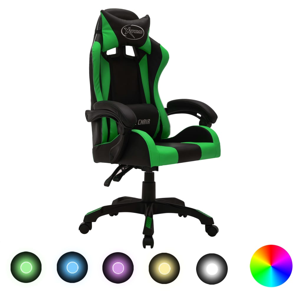 Sedia da Gaming con Luci a LED RGB Verde e Nera in Similpelle 287999