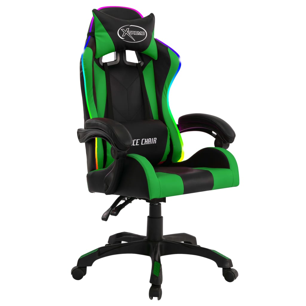 Sedia da Gaming con Luci a LED RGB Verde e Nera in Similpelle 287999