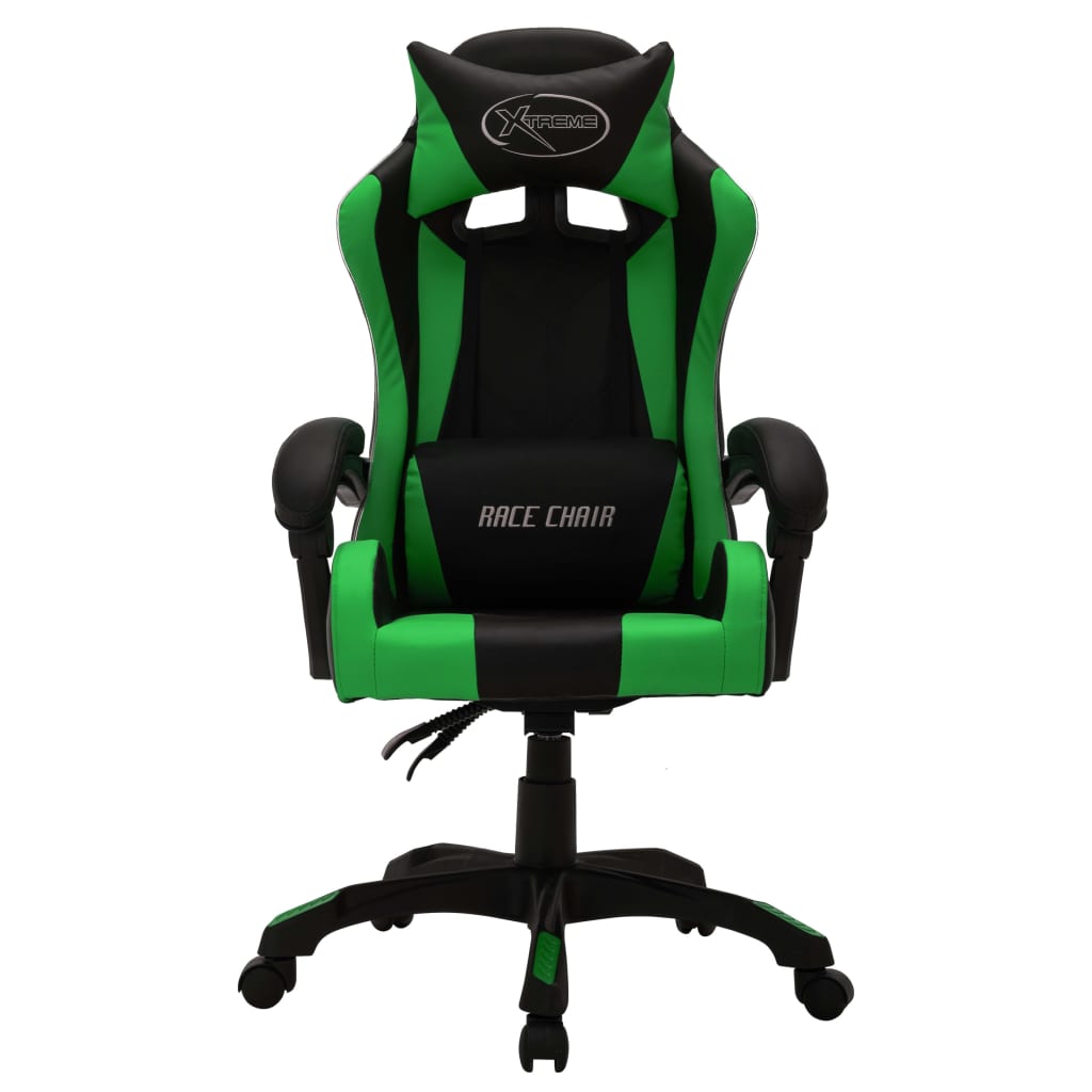 Sedia da Gaming con Luci a LED RGB Verde e Nera in Similpelle