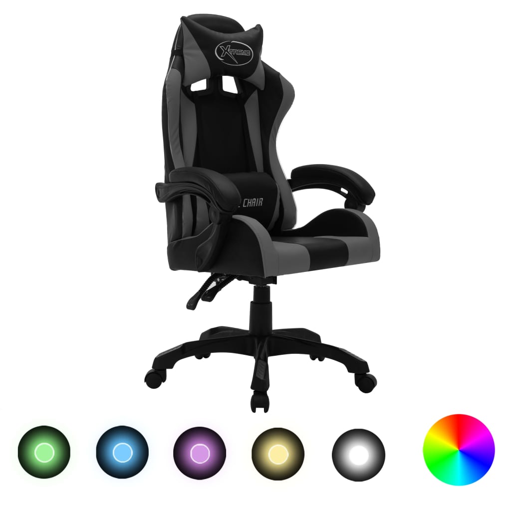 Sedia da Gaming con Luci a LED RGB Grigia e Nera in Similpelle 288000