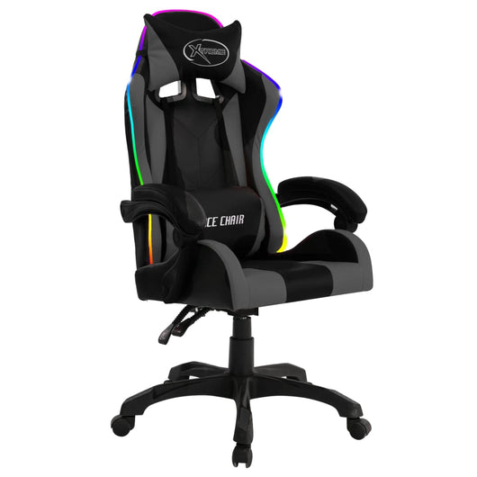 Sedia da Gaming con Luci a LED RGB Grigia e Nera in Similpelle 288000