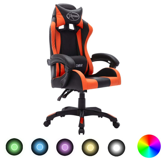 Sedia da Gaming con Luci a LED RGB Arancione e Nera Similpelle 288002