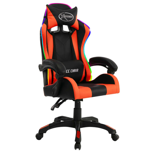 Sedia da Gaming con Luci a LED RGB Arancione e Nera Similpelle 288002