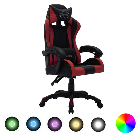 Sedia da Gaming con Luci a LED RGB Rosso Vino e Nera Similpelle 288003