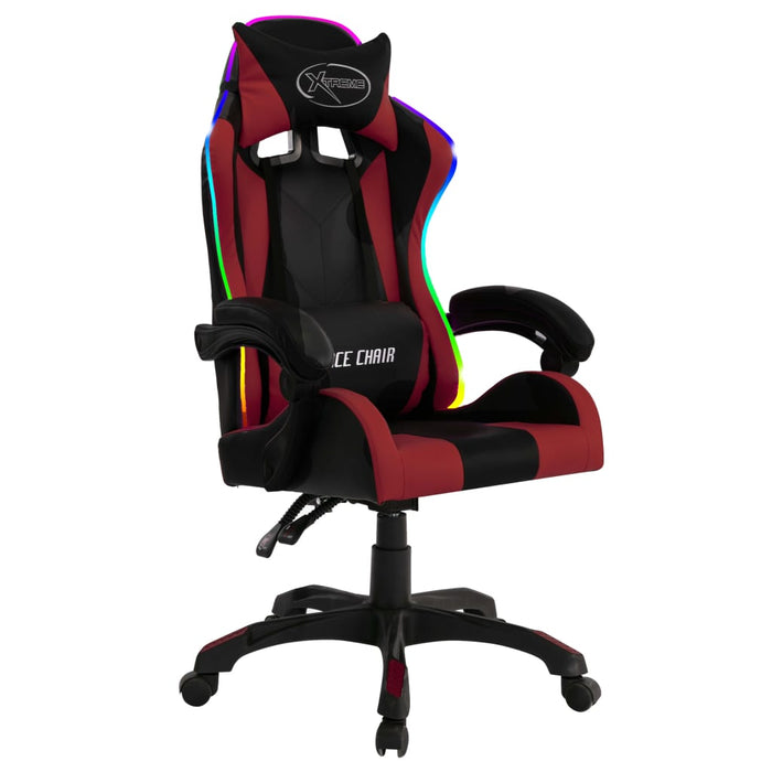 Sedia da Gaming con Luci a LED RGB Rosso Vino e Nera Similpelle 288003