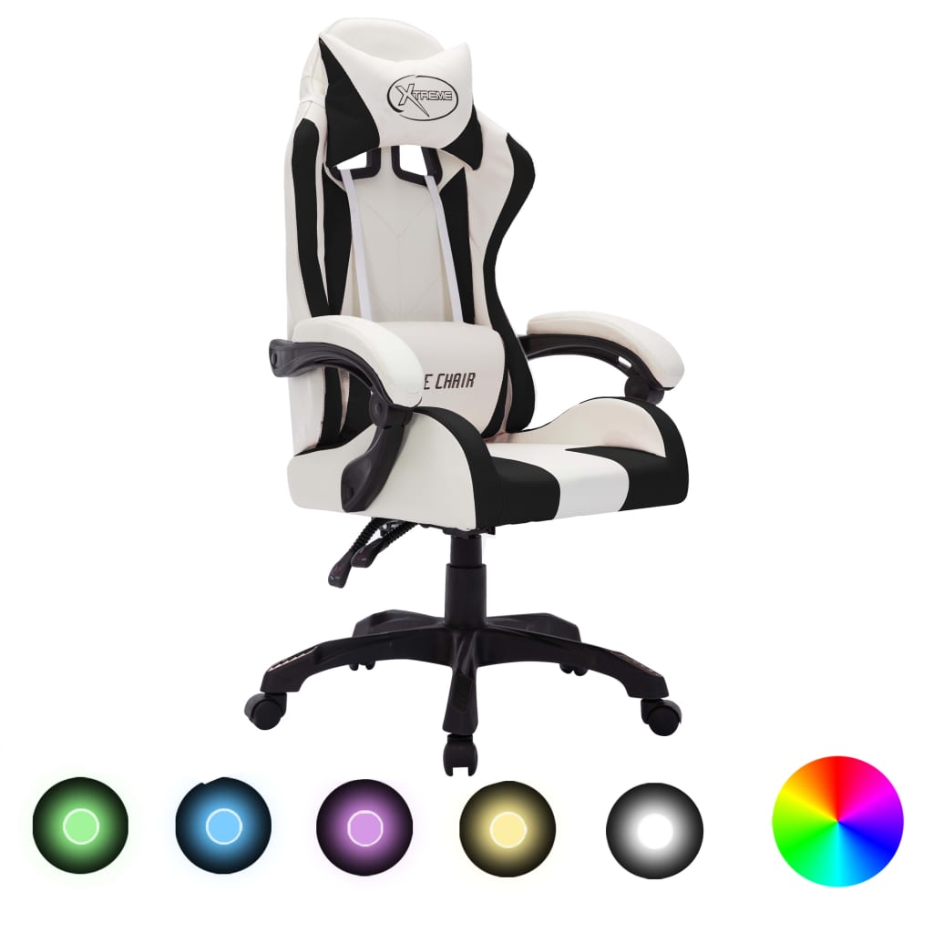 Sedia da Gaming con Luci a LED RGB Bianca e Nera in Similpelle