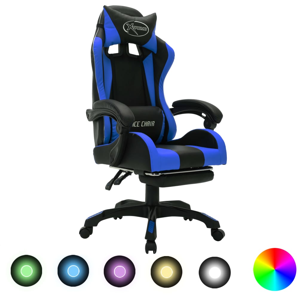 Sedia da Gaming con Luci a LED RGB Blu e Nera in Similpelle cod 11478