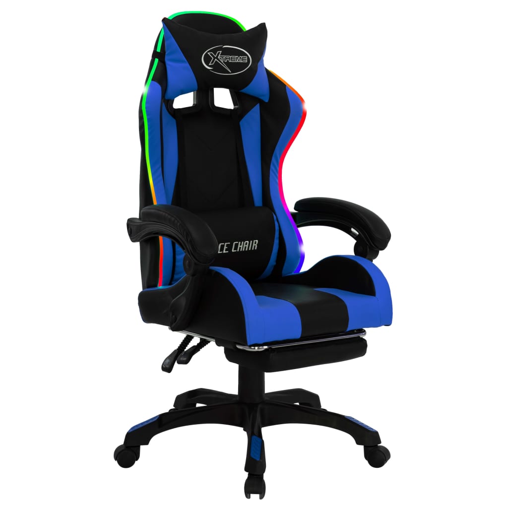 Sedia da Gaming con Luci a LED RGB Blu e Nera in Similpelle cod 11478