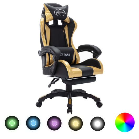 Sedia da Gaming con Luci a LED RGB Oro e Nera in Similpelle 288008