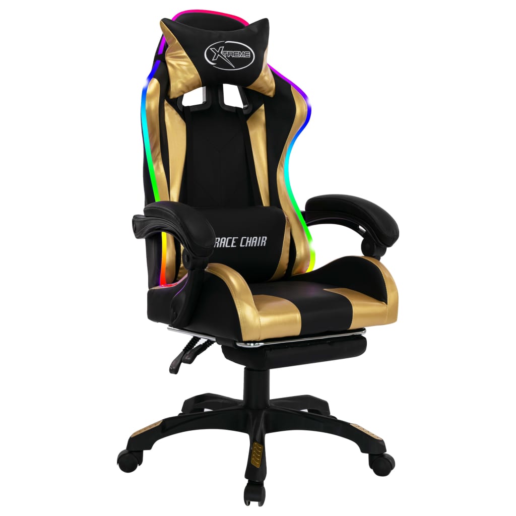 Sedia da Gaming con Luci a LED RGB Oro e Nera in Similpellecod mxl 118780