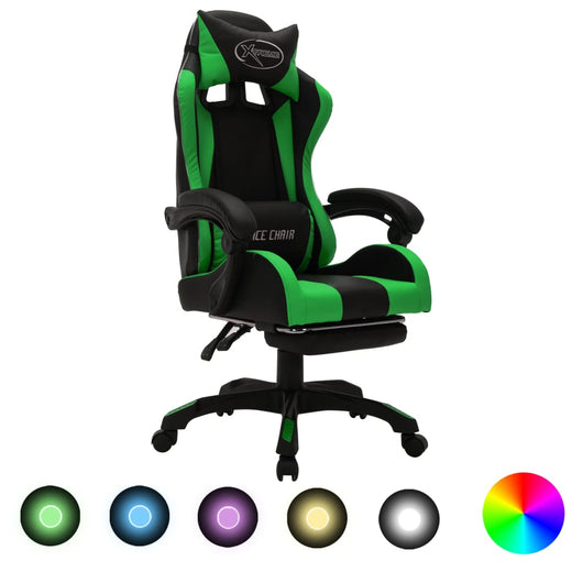 Sedia da Gaming con Luci a LED RGB Verde e Nera in Similpelle 288009