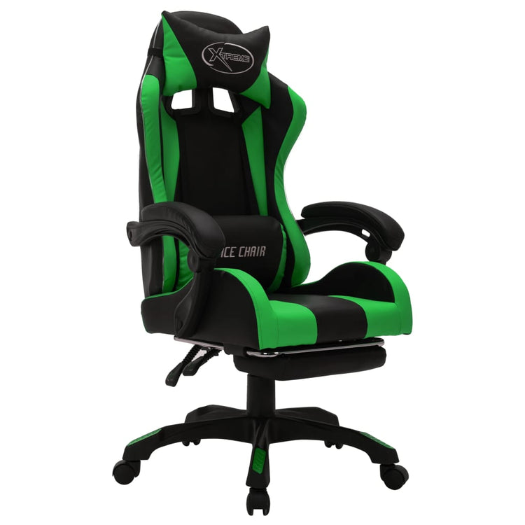 Sedia da Gaming con Luci a LED RGB Verde e Nera in Similpelle 288009