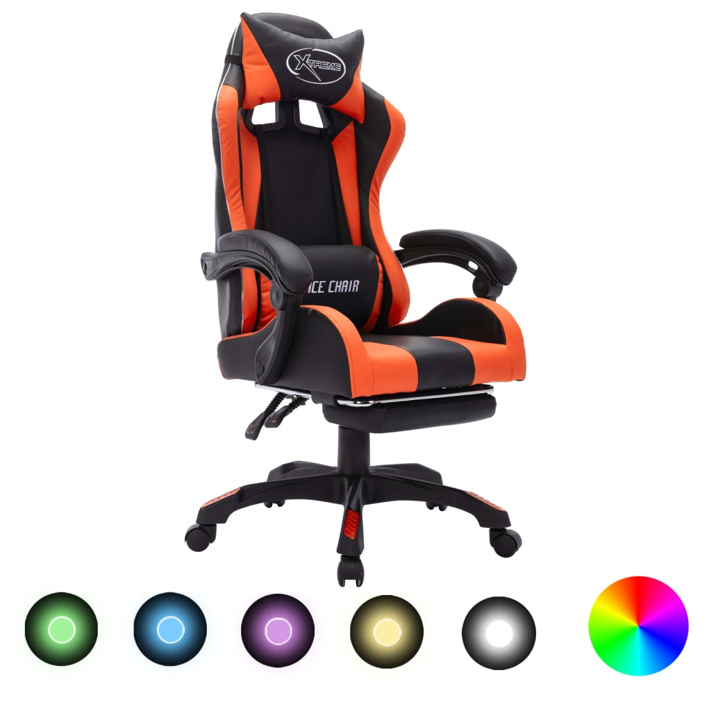 Sedia da Gaming con Luci a LED RGB Arancione e Nera Similpelle 288012