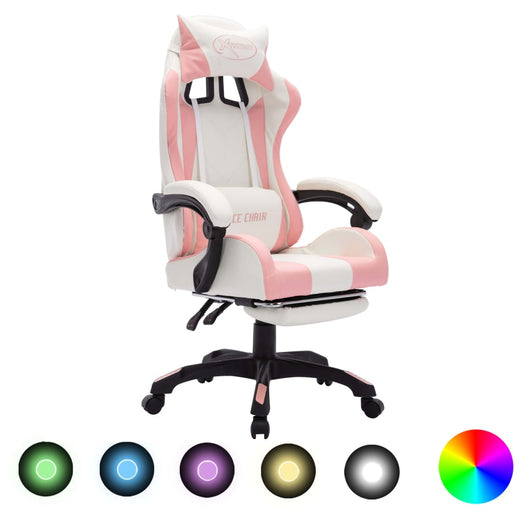 Sedia da Gaming con Luci a LED RGB Rosa e Bianca in Similpelle cod mxl 5977