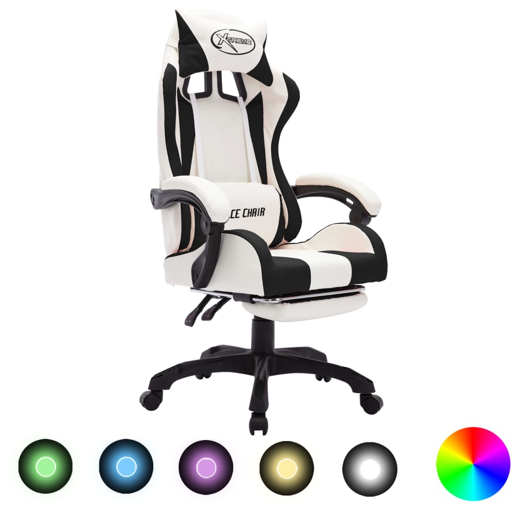 Sedia da Gaming con Luci a LED RGB Nera e Bianca in Similpelle 288015