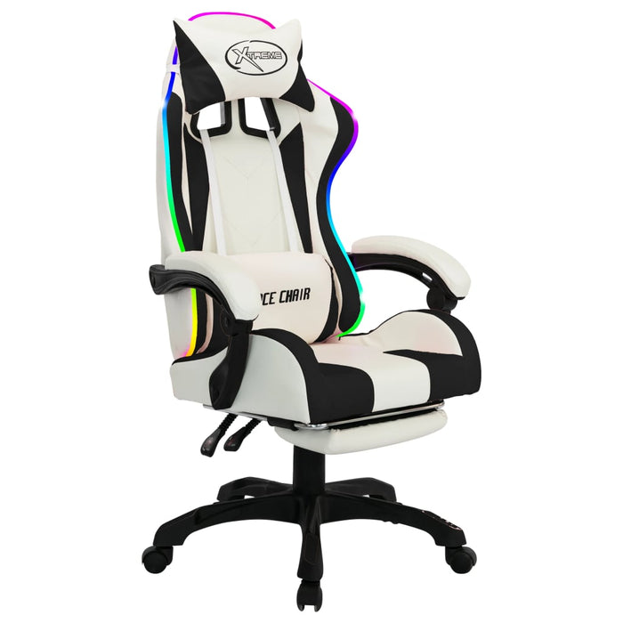 Sedia da Gaming con Luci a LED RGB Nera e Bianca in Similpelle 288015