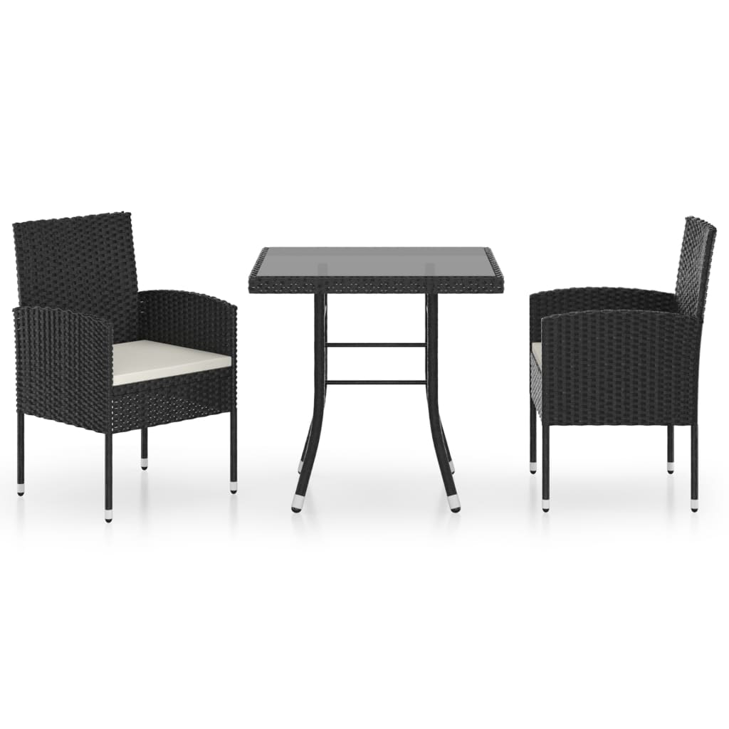 Set da Pranzo da Giardino 3 pz in Polyrattan Nero cod mxl 40622