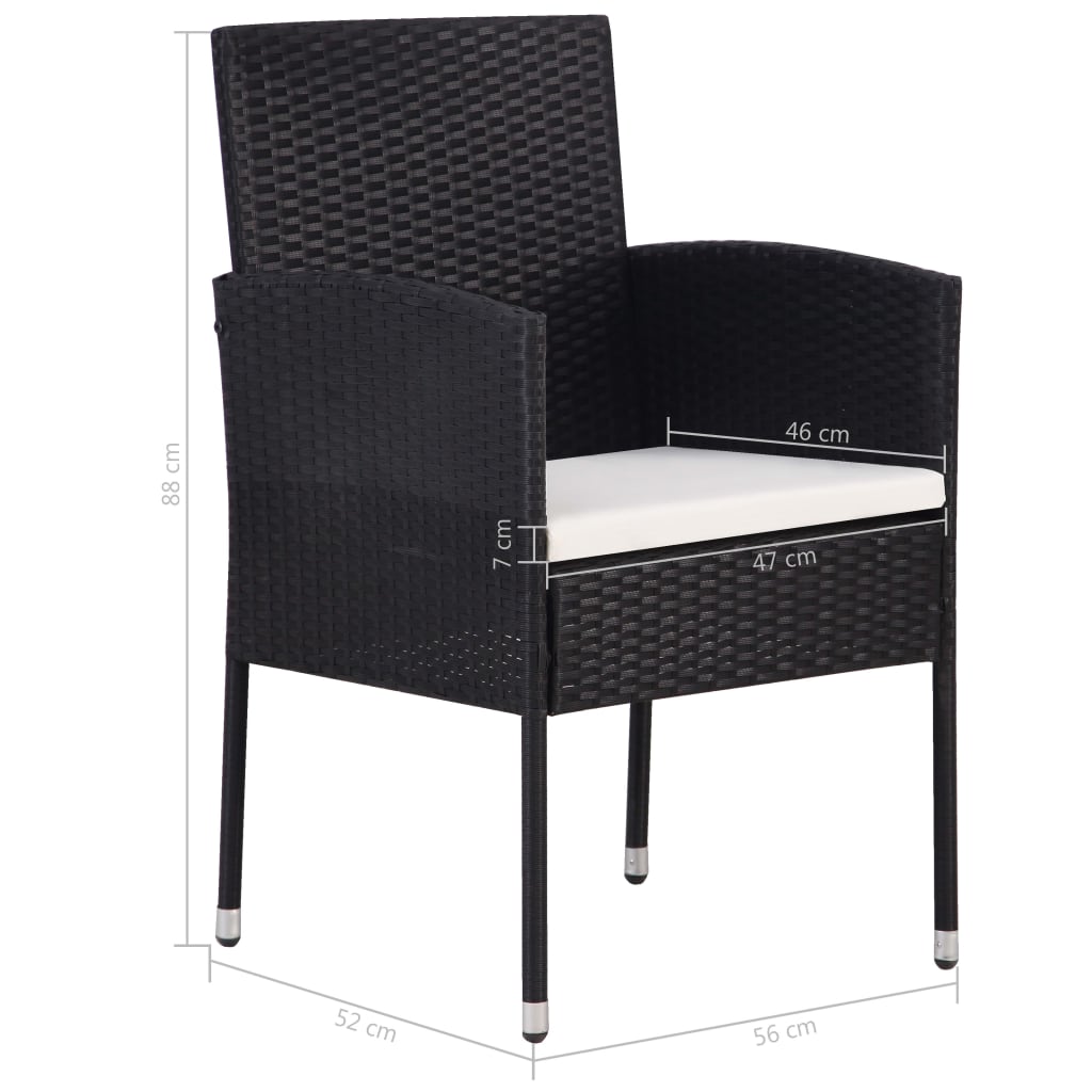 Set da Pranzo da Giardino 3 pz in Polyrattan Nero cod mxl 40622