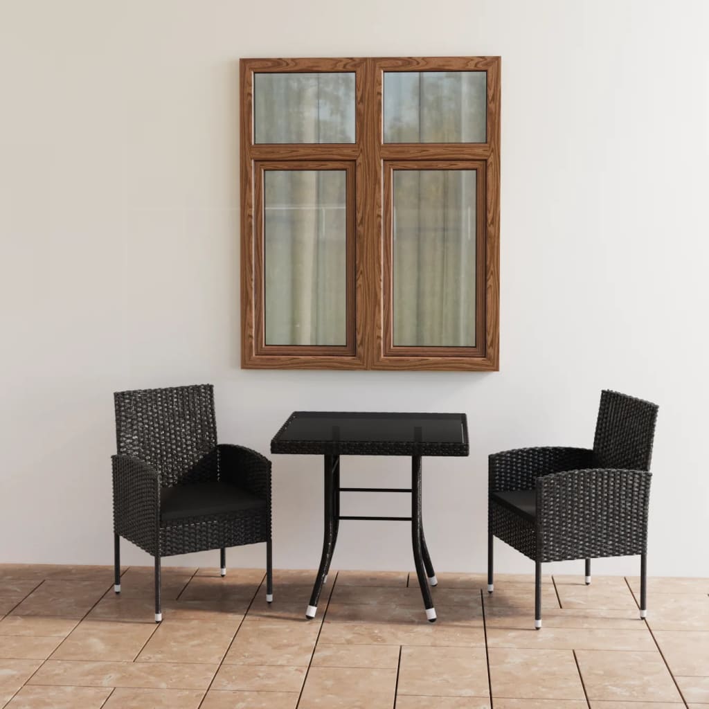 Set da Pranzo da Giardino 3 pz in Polyrattan Nero cod mxl 40614