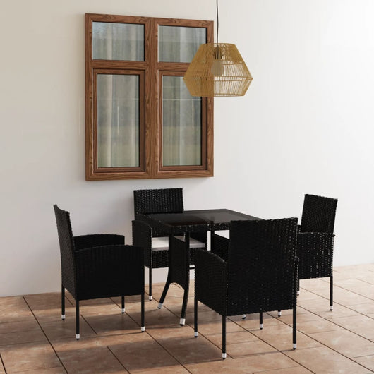 Set Mobili da Pranzo per Giardino 5 pz in Polyrattan Nero cod mxl 40618