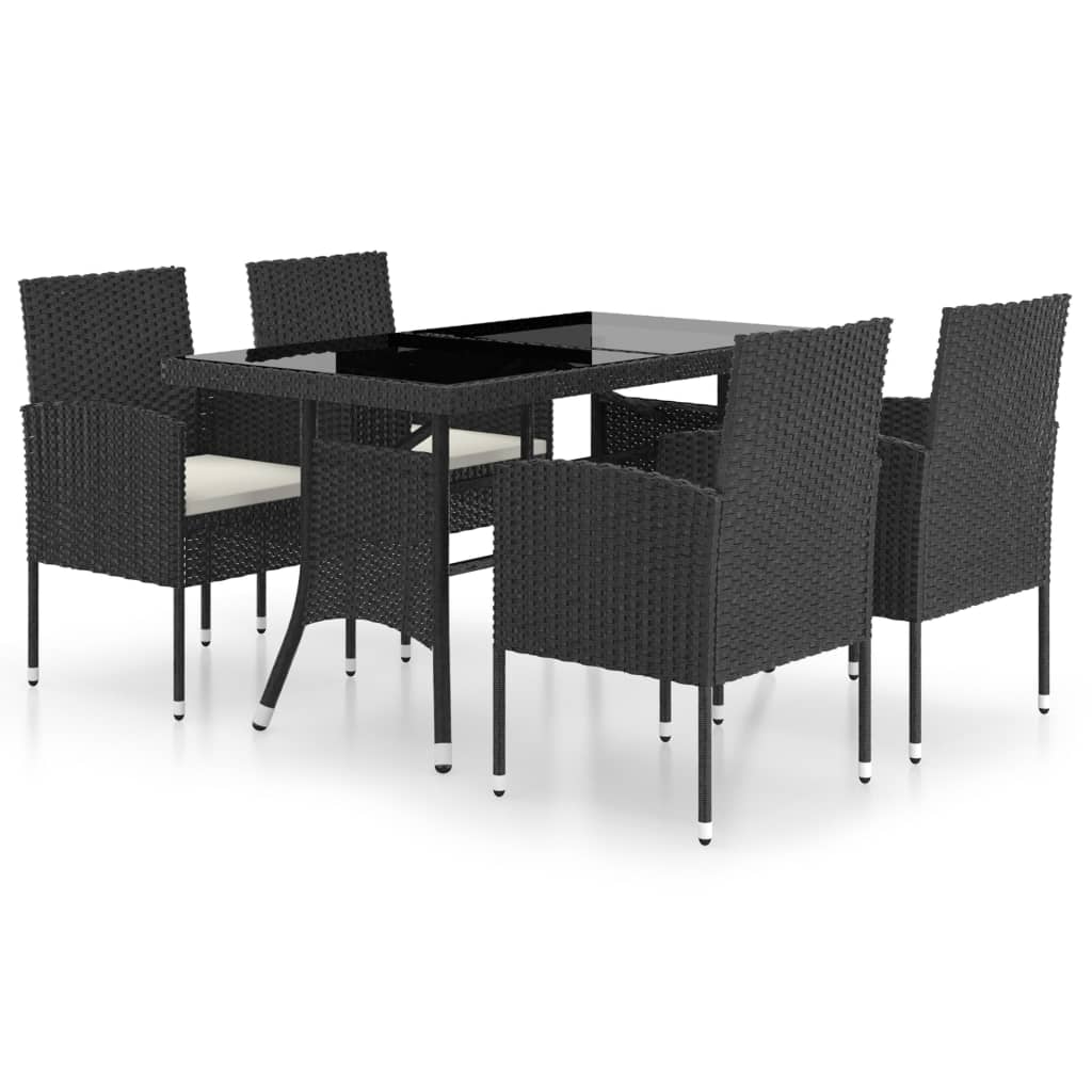 Set Mobili da Pranzo per Giardino 5 pz in Polyrattan Nero cod mxl 37969