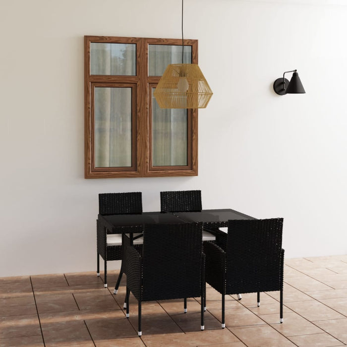 Set Mobili da Pranzo per Giardino 5 pz in Polyrattan Nero cod mxl 37969