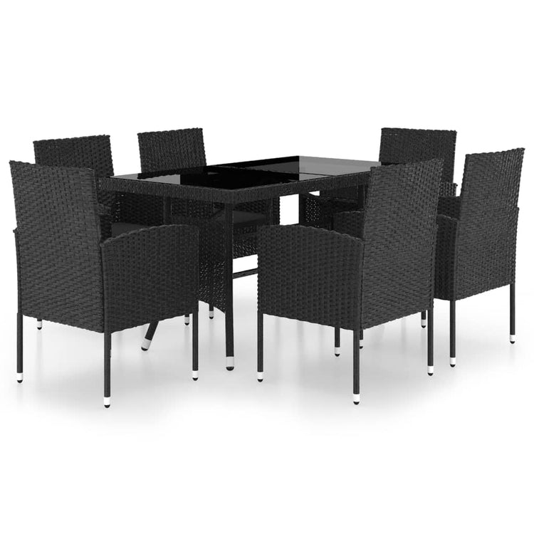 Set da Pranzo da Giardino 7 pz in Polyrattan Nero cod mxl 37963