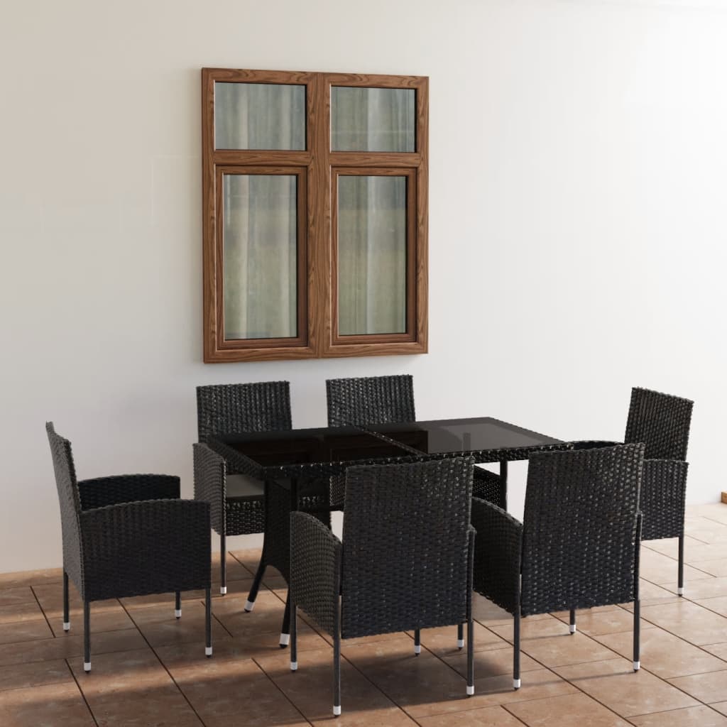 Set da Pranzo da Giardino 7 pz in Polyrattan Nero cod mxl 37963