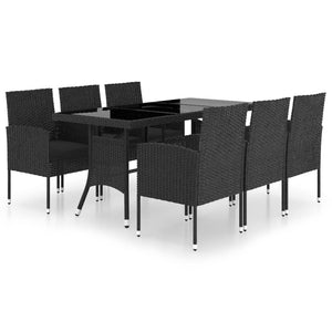 Set da Pranzo da Giardino 7 pz in Polyrattan Nero cod mxl 37954