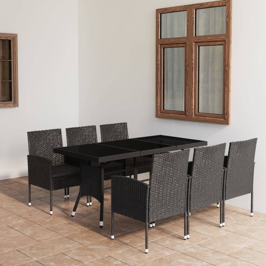 Set da Pranzo da Giardino 7 pz in Polyrattan Nero cod mxl 37954