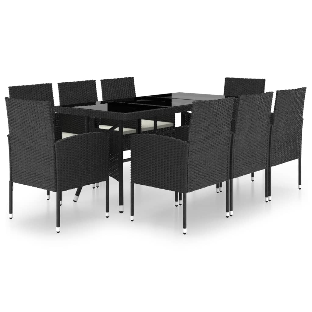 Set Mobili da Pranzo per Giardino 9 pz in Polyrattan Nero cod mxl 37957