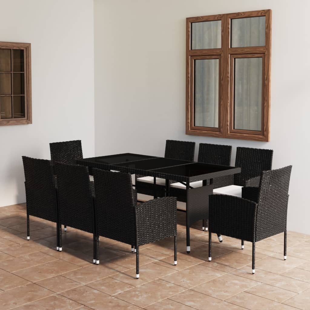 Set Mobili da Pranzo per Giardino 9 pz in Polyrattan Nero cod mxl 37957