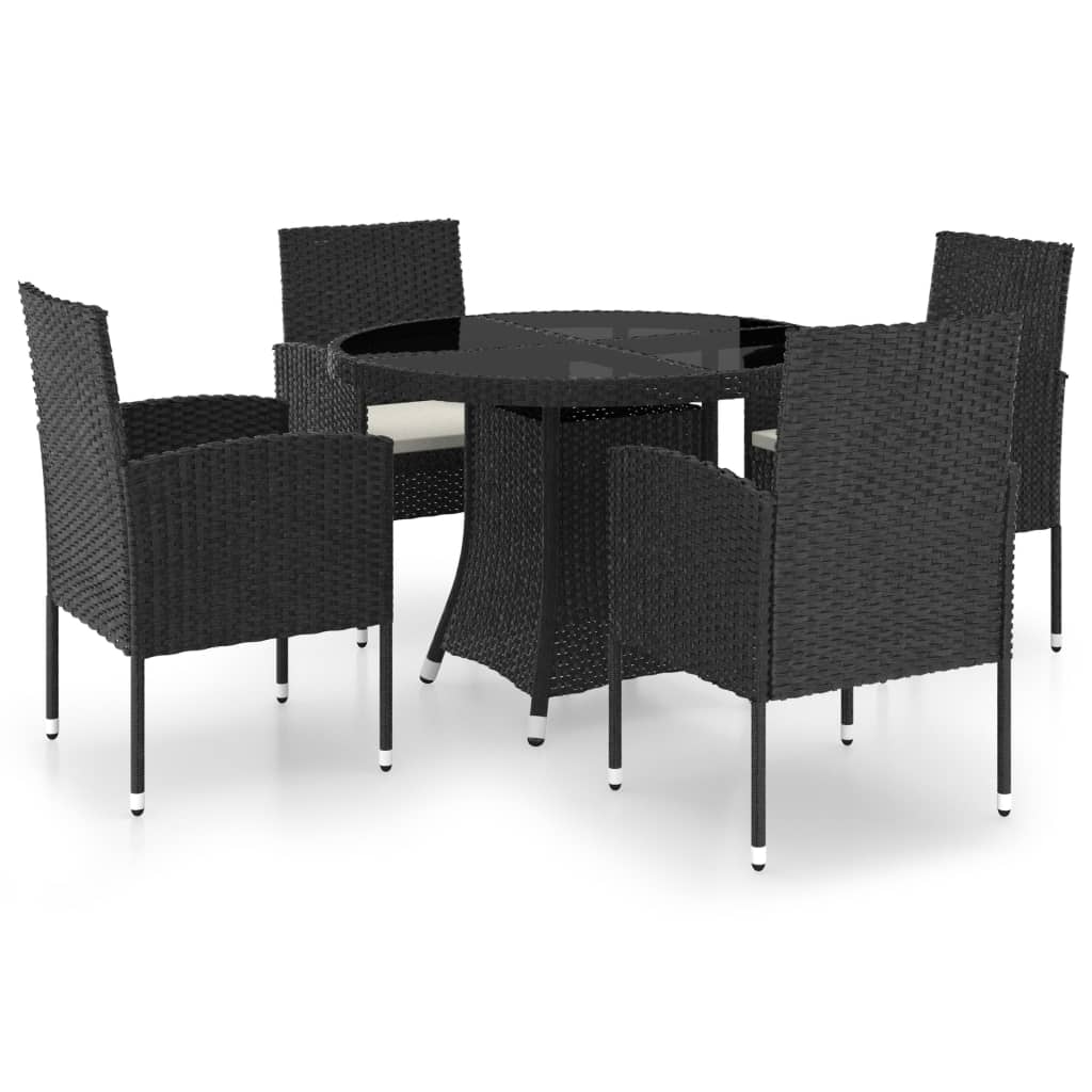 Set Mobili da Pranzo per Giardino 5 pz in Polyrattan Nero cod mxl 41480