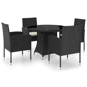 Set Mobili da Pranzo per Giardino 5 pz in Polyrattan Nero cod mxl 41480