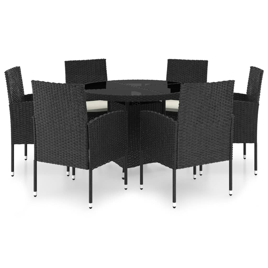 Set Mobili da Pranzo per Giardino 7 pz in Polyrattan Nero cod mxl 41484