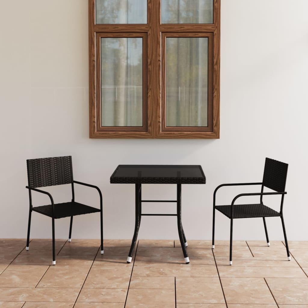 Set da Pranzo da Giardino 3 pz in Polyrattan Nero cod mxl 40620