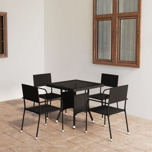 Set da Pranzo da Giardino 5 pz in Polyrattan Nero cod mxl 40619