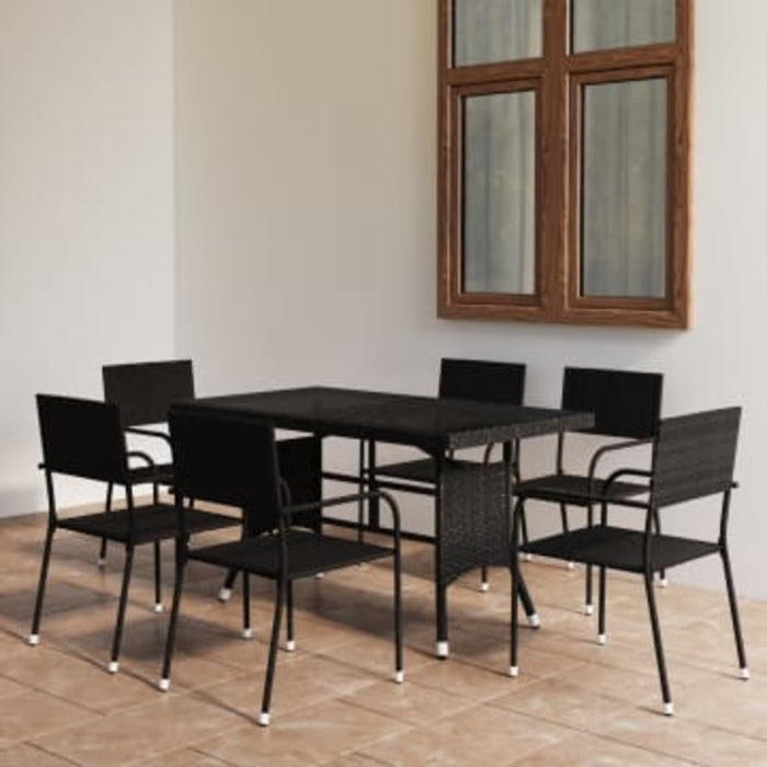 Set da Pranzo da Giardino 7 pz in Polyrattan Nero 3059446